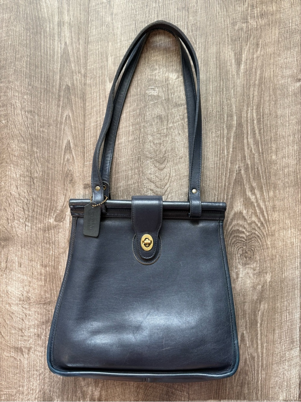 Rare Vintage Coach Weston Shopper Tote Bag Navy Blue Leather 9021
